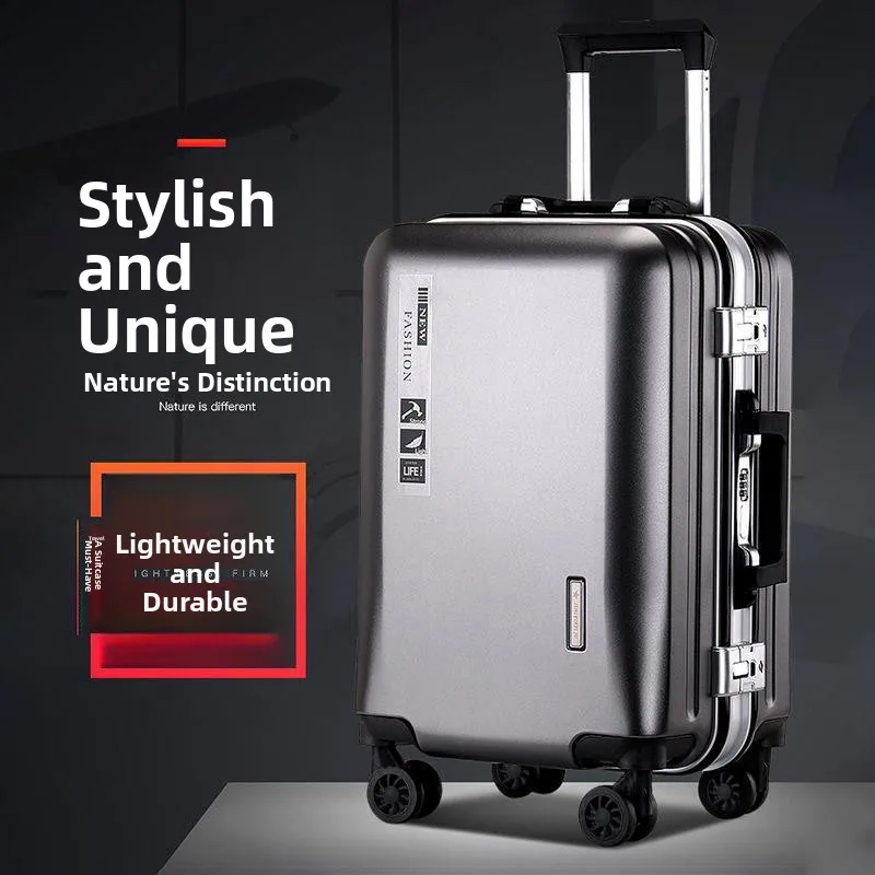 

Утолщенный алюминиевый чемодан на колесиках, модный и стильный дорожный чемодан с кодовым замком и поворотом на 360 градусов ° Колеса для мужчин и женщин