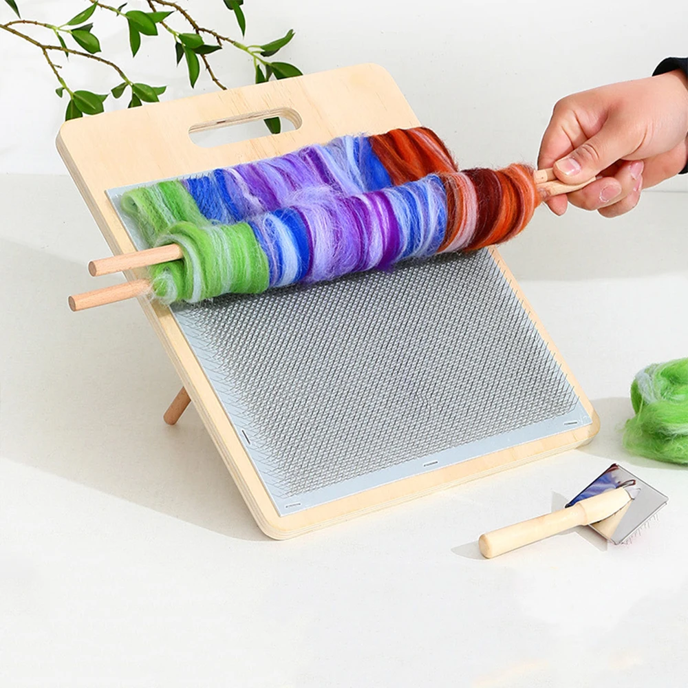 

1 Set Wool Blend Carding Kit with Brushes & Dowels, Fiber Carding Board for DIY Spinning, Felting Starter Kit, Yarn Making Tools