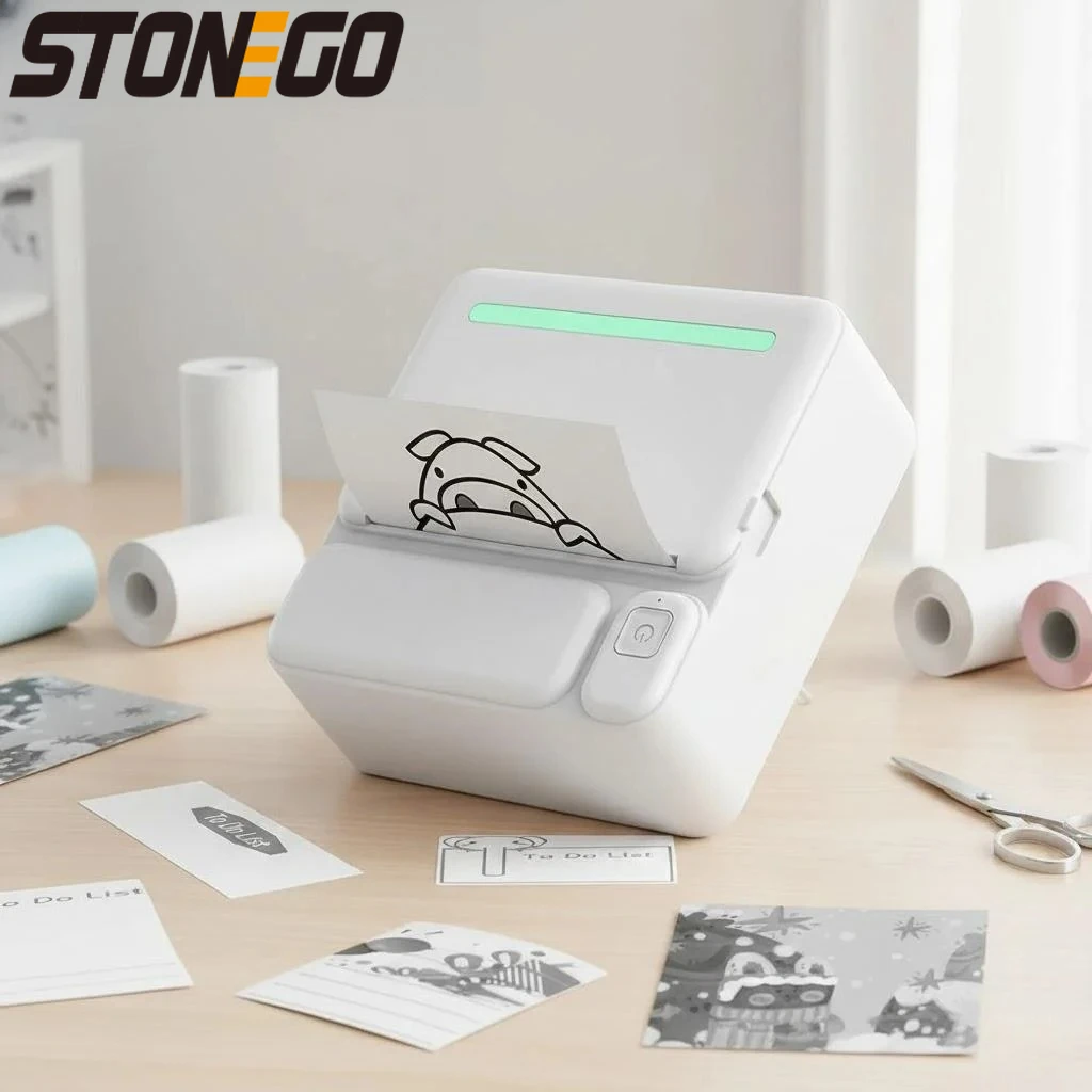 

Мини-принтер для стикеров, портативный термопринтер без чернил с Bluetooth для заметок, фотографий, дневников, с 5 рулонами