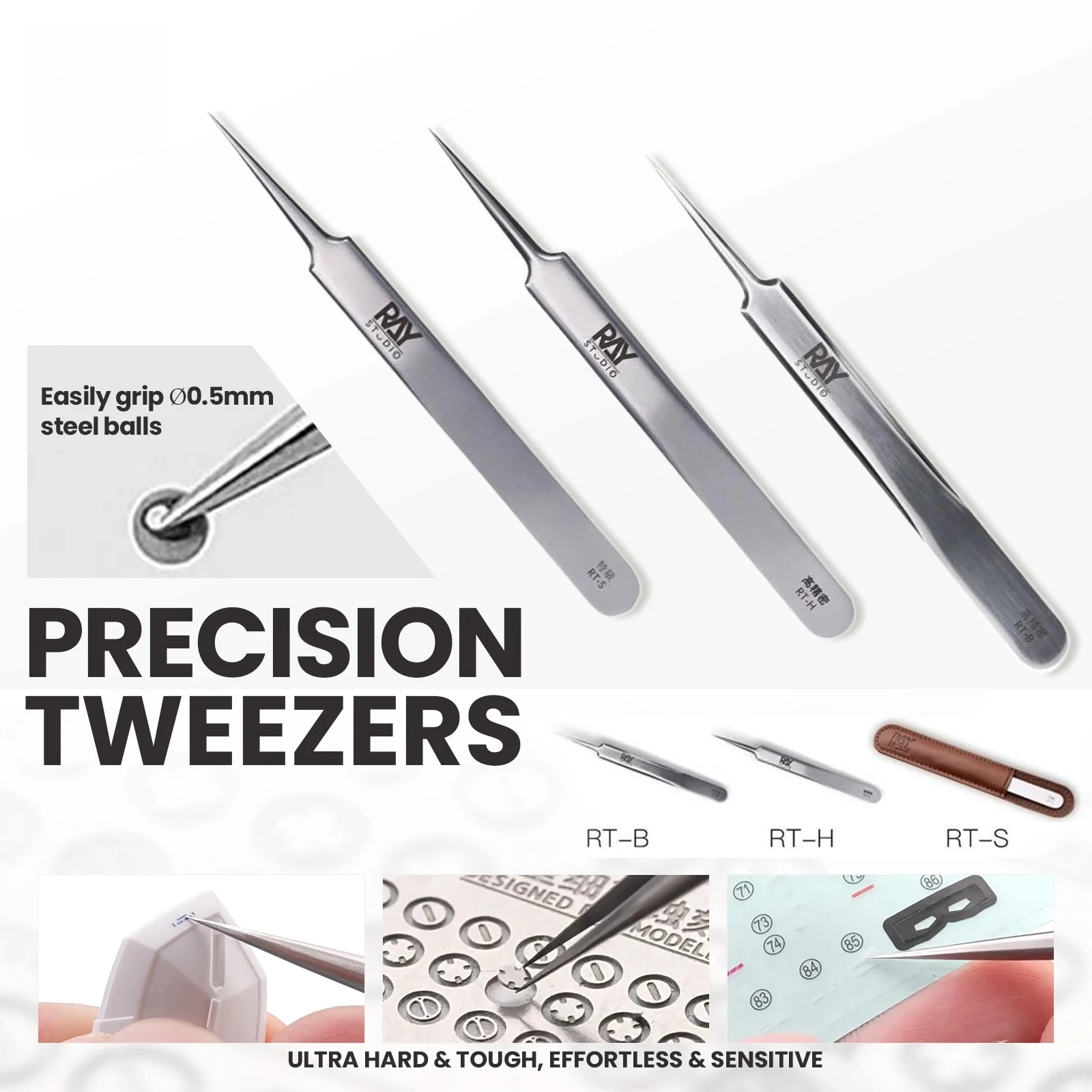 RAY Studio Ultra Fine Stainless Steel Precision Tweezers Military Model Hobby Tool For Water Decals Tiny Parts DIY Craft Making