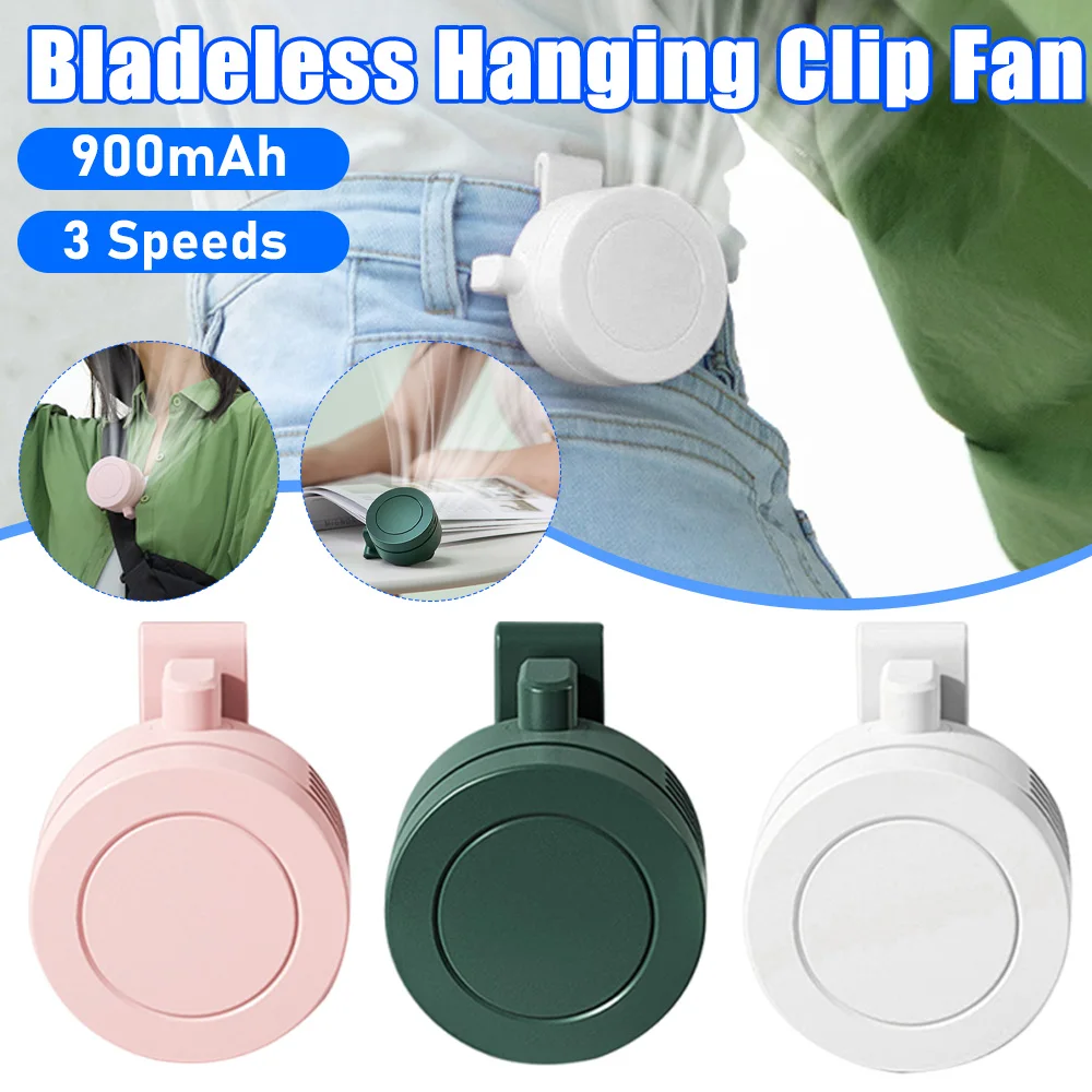 Portable Bladeless Electric Fan Adjustable 3 Speeds Suspended Hanging Waist Neck Waist fan suitable for outdoor Home