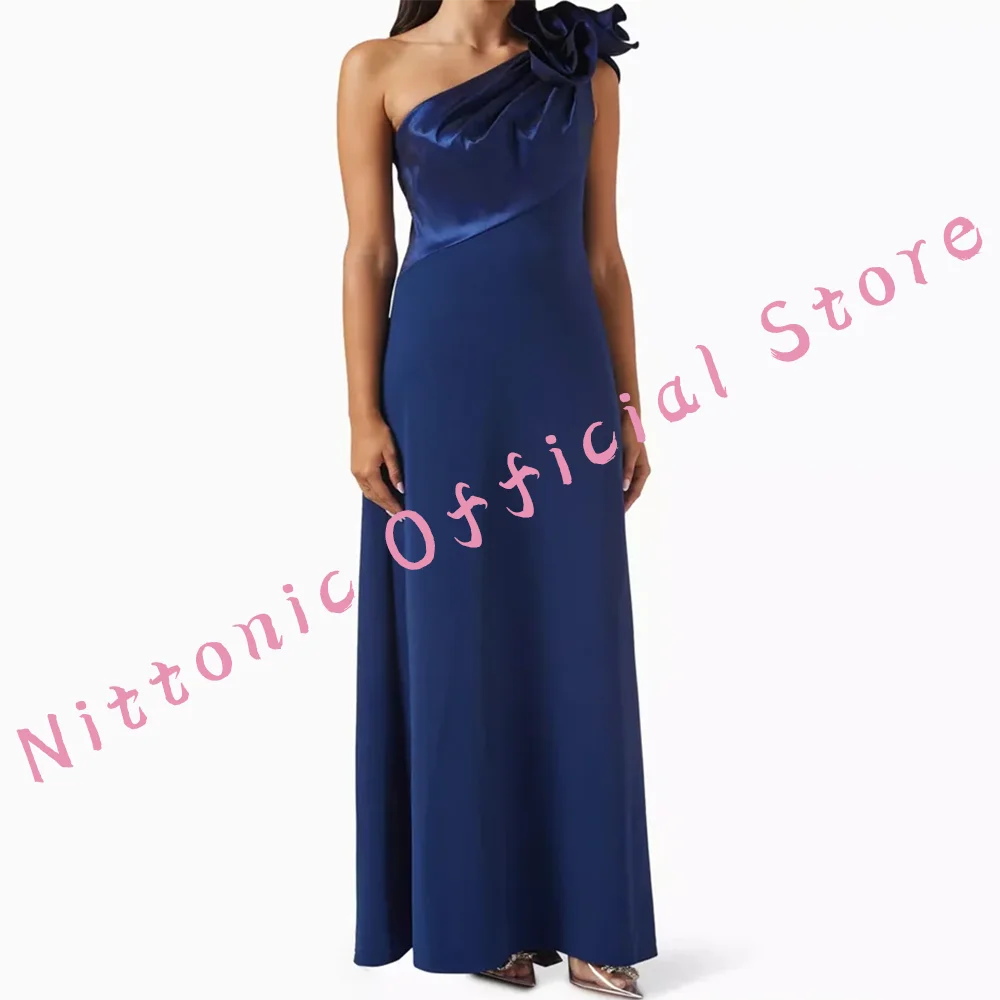 Elegant Satin One Shoulder Appliquins Sleeveless Formal Evening Dresses Birthday Party Prom Gowns Customized