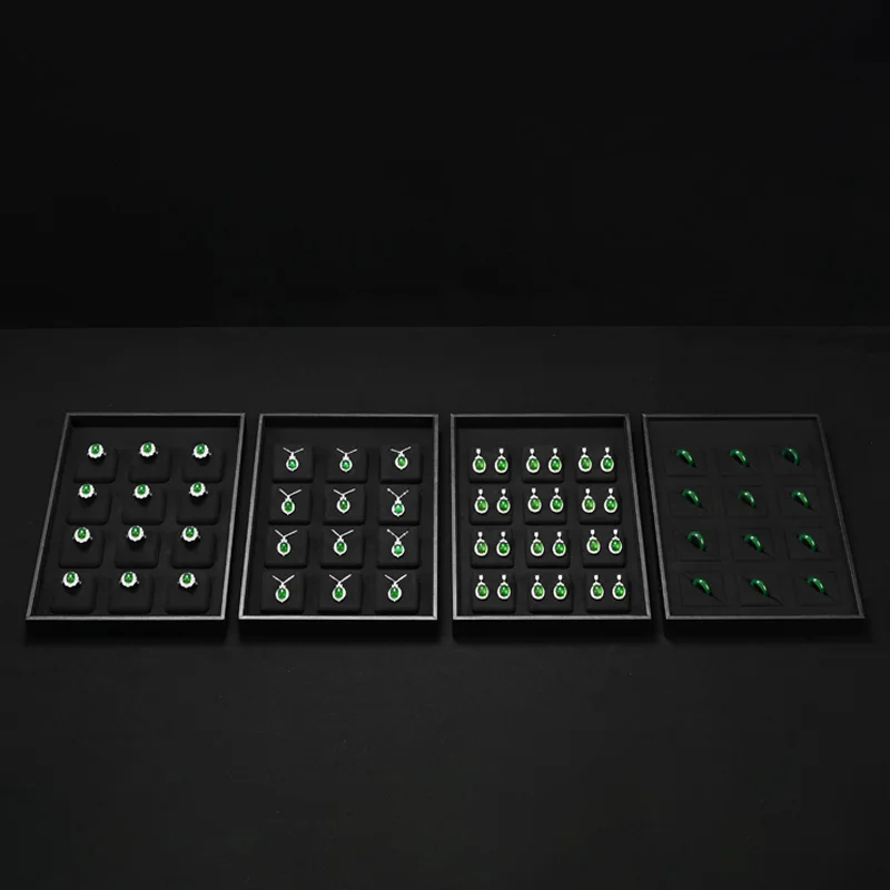 Oirlv 12 Grids Jewelry Organizer Tray Off-White Grey Black Jewelry Trays Display Ring Earring Necklace Pendent Velvet Tray Box