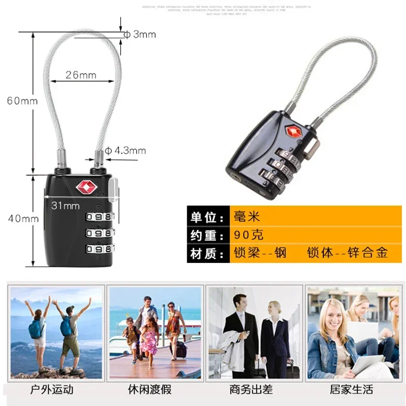 TSA Customs Lock Small 3 Digit Luggage Bag Zipper Code Lock Padlock TSA719 Password Changeable