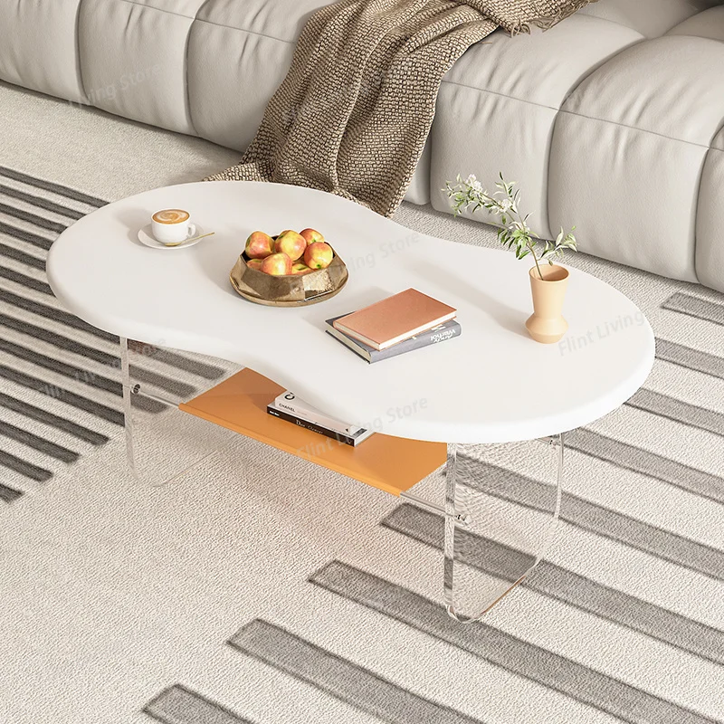 

​​Nordic Cream Style Acrylic Coffee Tables Design Double Layer Storage Modern Luxury Living Room Aesthetic Home Decor