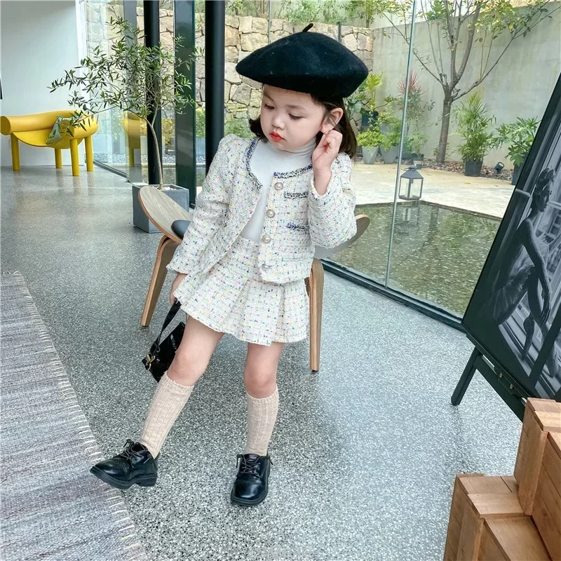 

Girls Tweed Sets Clothes Kids Coat and Skirt Two Piece Children's Boutique Clothing Suit Outfits Baby Toddler Costume Autumn