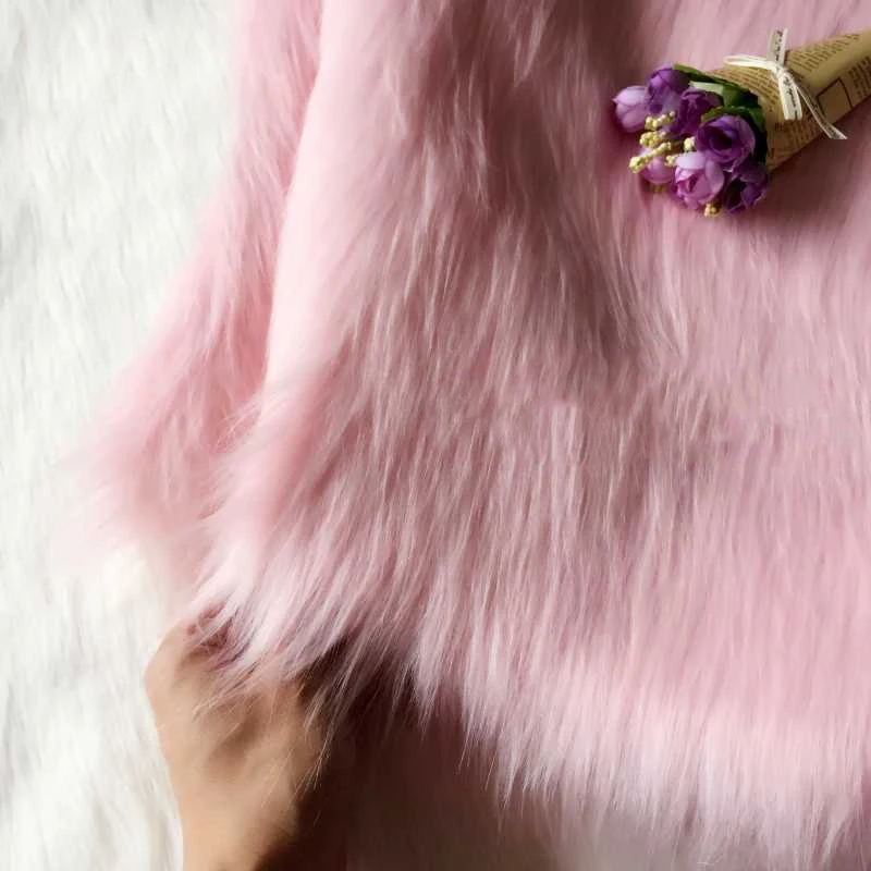 

7 см плюшевая ткань, роскошная ткань из искусственного меха с длинными волосами, ручная работа, декоративный фон для косплея, плюшевый коврик, ткань белого, розового, серого цвета