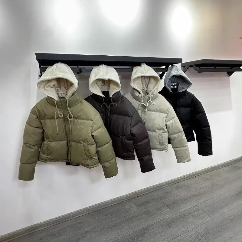 

Утепленная хлопковая куртка с капюшоном контрастного цвета, женская хлопковая одежда.