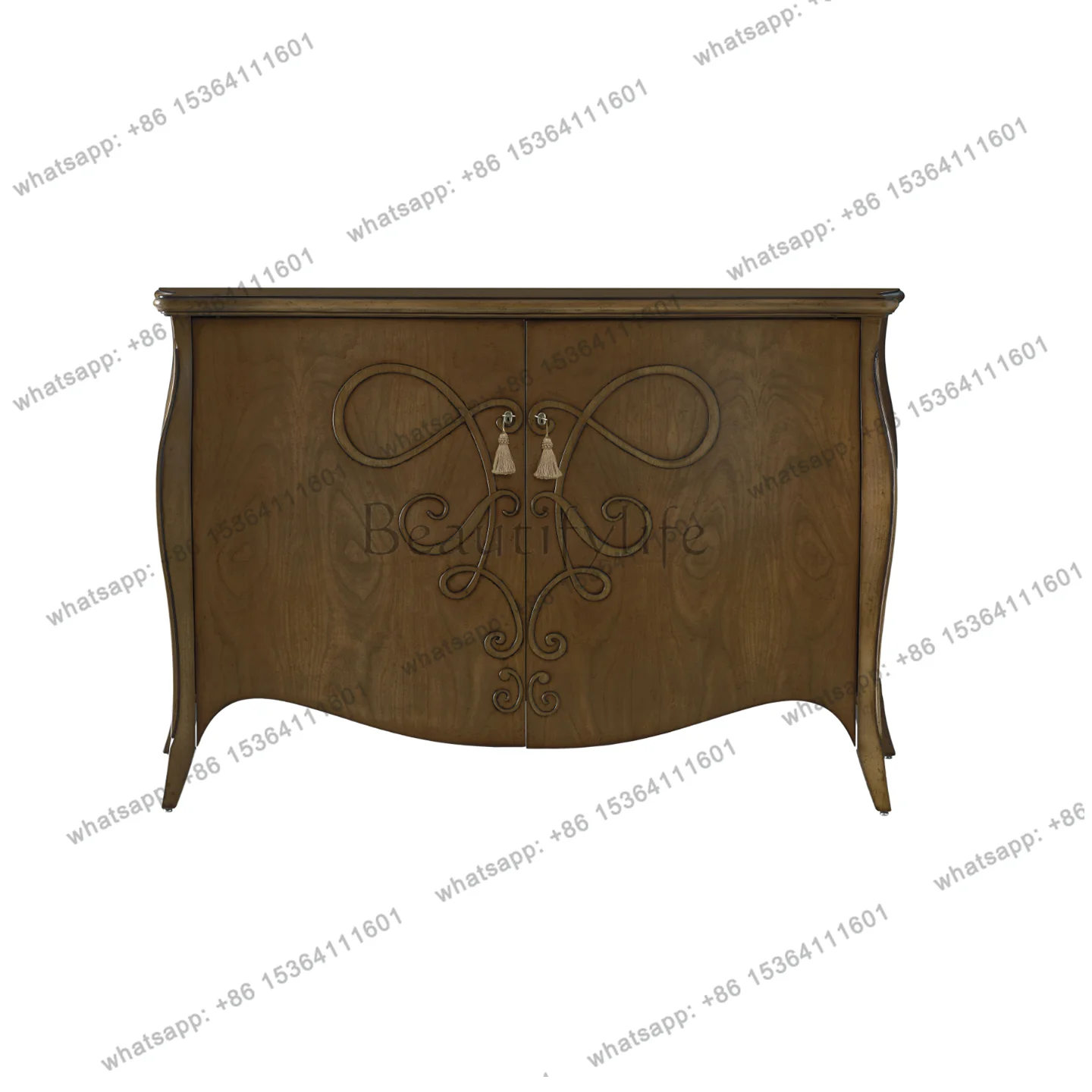 Nordic neo-classical solid wood home entrance cabinet vintage distressed decorative storage cabinet