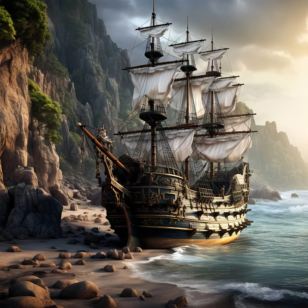 مجموعة الطلاء الماسي للمغامرة البحرية - مشهد سفينة شراعية مهيب، ألماس أكريليك دائري، مجموعة فنية جدارية وحرف يدوية بدون إطار، #1