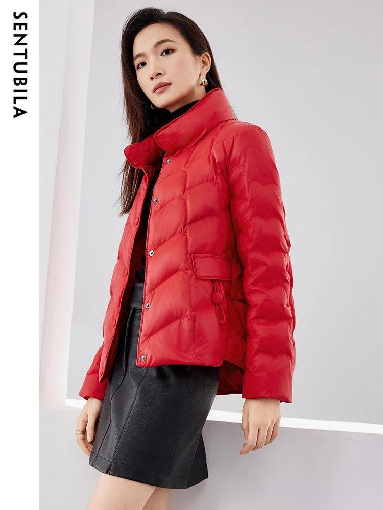 SENTUBILA Down Jacket for Women 2024 Autumn Winter Single Breasted Warm 90 White Duck Down Lightweight Crop Jackets W34Y50153