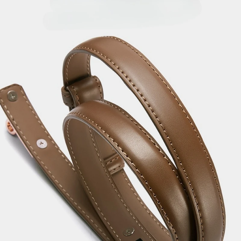 Cinturón ajustable de cuero genuino para mujer, estilo corsé a la moda, hebilla de Metal giratoria, cinturones finos para vestido, ropa informal