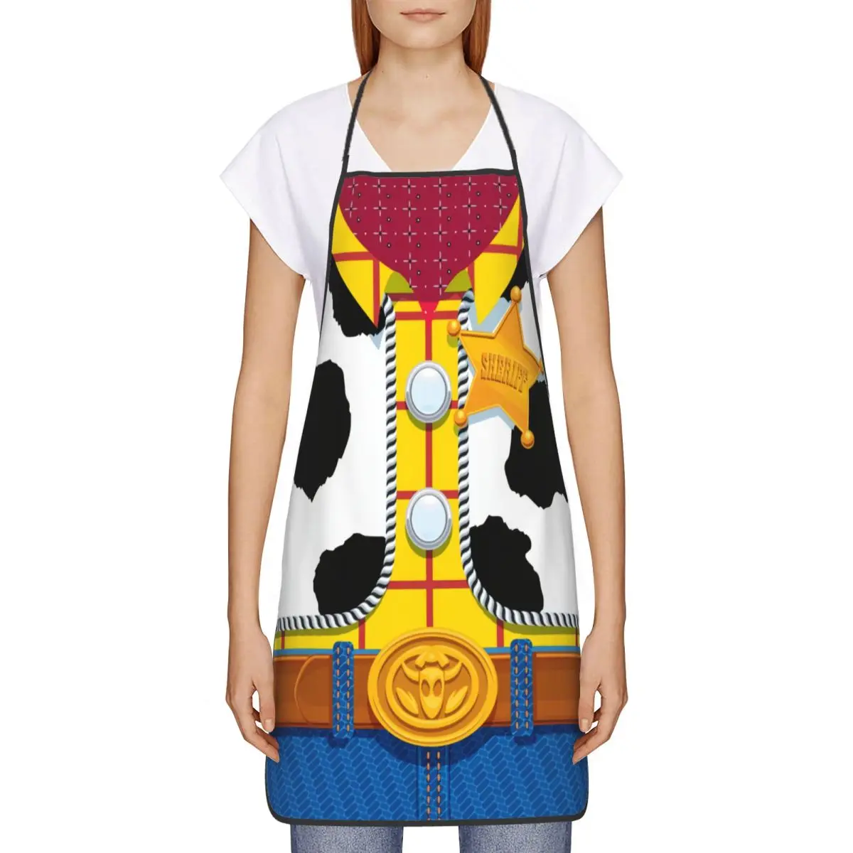 Custom Toy Story Woody's Sheriff Outfit Aprons Men Women Adult Unisex Kitchen Chef Bib Tablier Cuisine Cooking Baking Painting