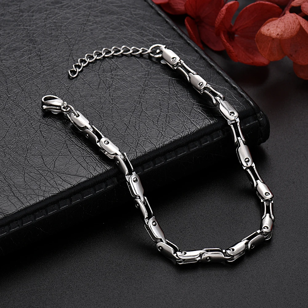 High-quality Solid Silver 18K Gold Filled unique Chain Bracelets for Men boy Charm Women Wedding Party 18+5cm Couple Gift
