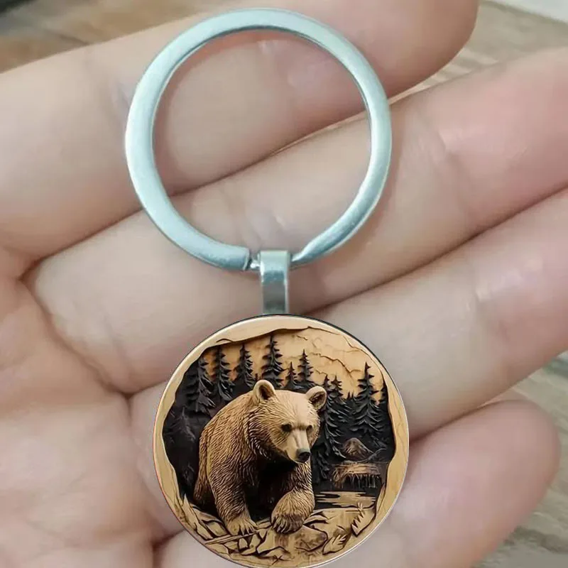 

Vintage Bear Keychain - With a forest view, the perfect gift for friends, Thanksgiving, Father's Day, Teacher's Day, Mother's Da