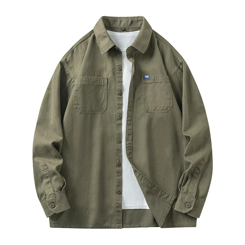 mens Workwear Loose Fit Long Sleeve Button-down Cotton Overshirt