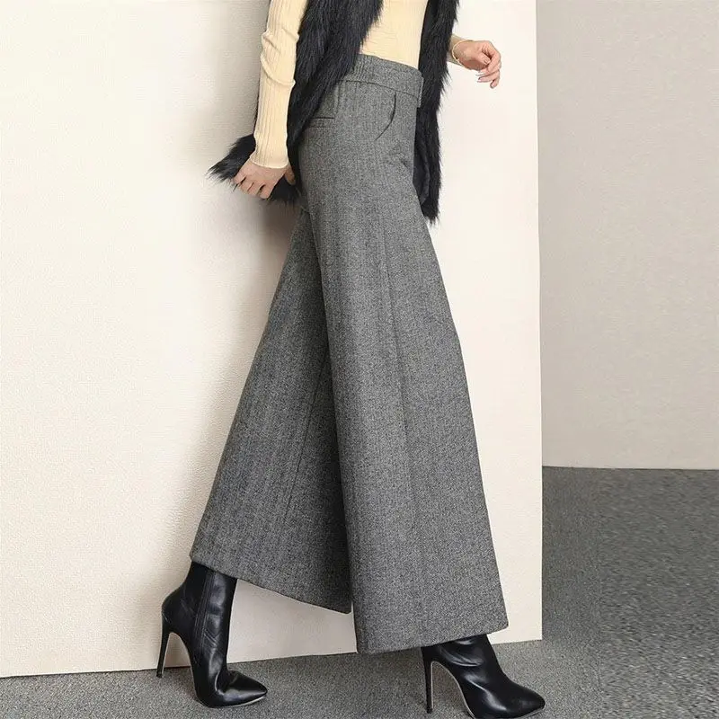 

Spring Summer Solid Color 2024 New Ankle Length Pants Women High Waist Elegant Wide-Leg Pants Korean Style Loose Trousers T81