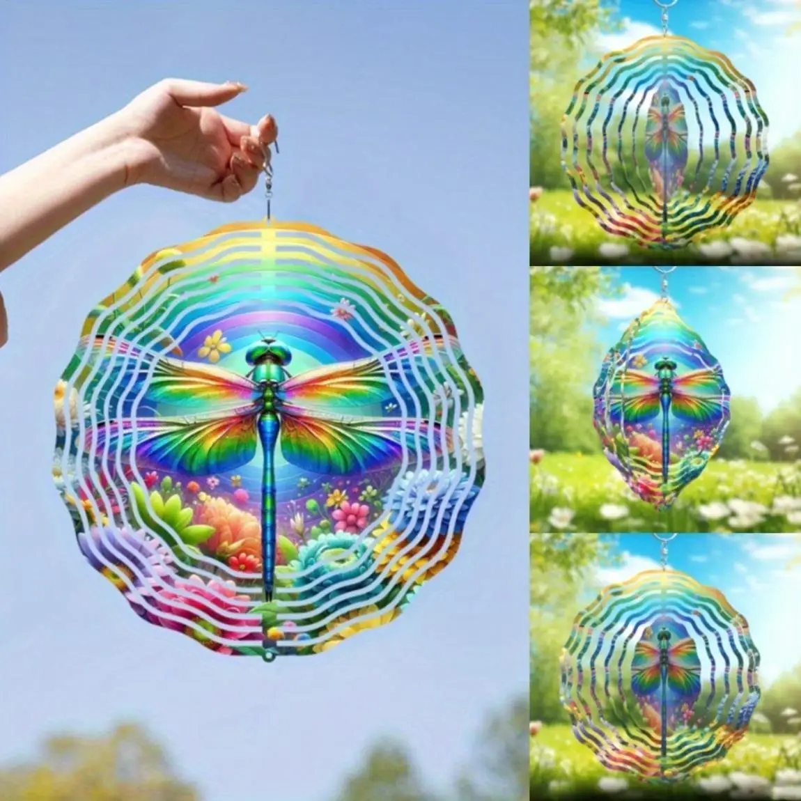 Metal Wind Spinner 3D Dragonfly Garden Decor, Colorful Kinetic Art for Outdoor Yard Patio, No Electric Gift for Mom Women