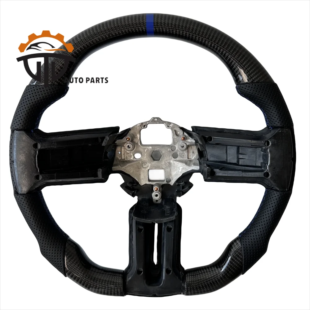 

Customized Auto Car Parts Glossy Carbon Fiber Steering Wheel With Perforated Leather For Mustang 2014