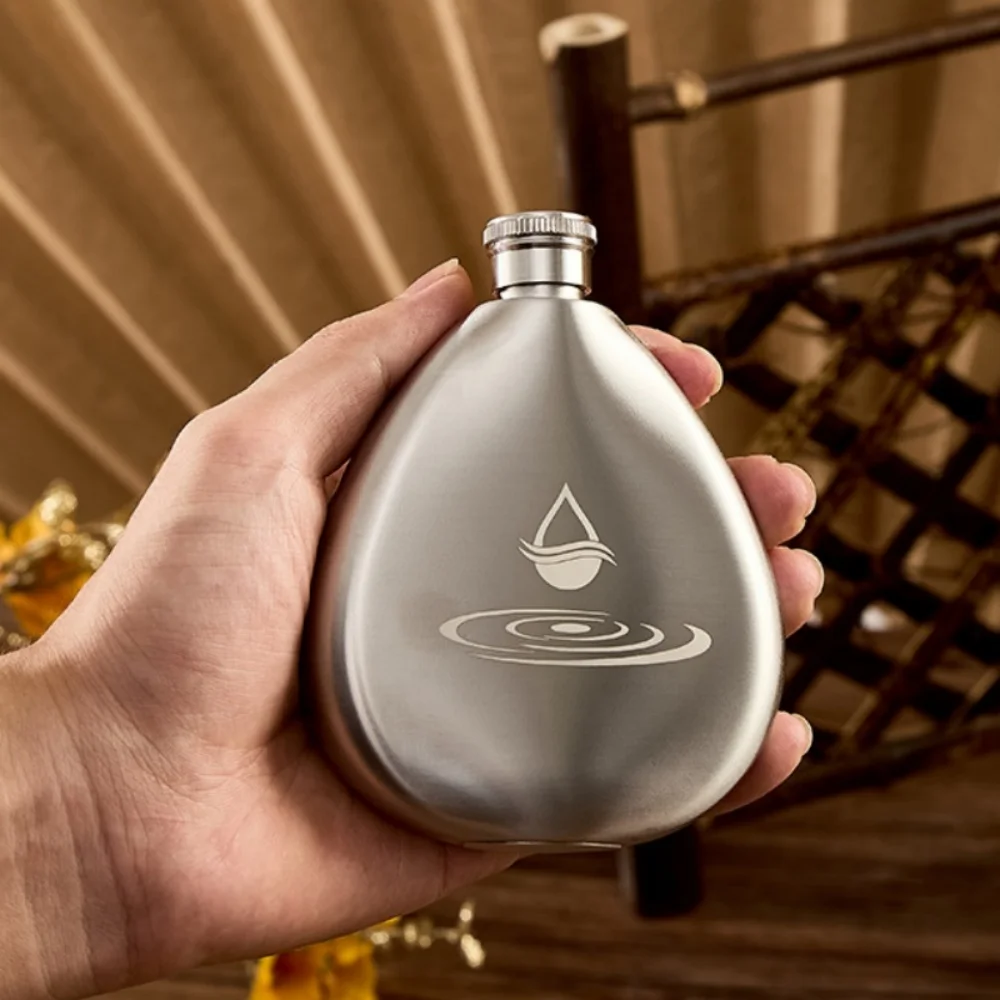 Creative Mirror And Wire DrawingWater Droplet Shape Hidden Hip Flasks With Funnel For Men And Women Small