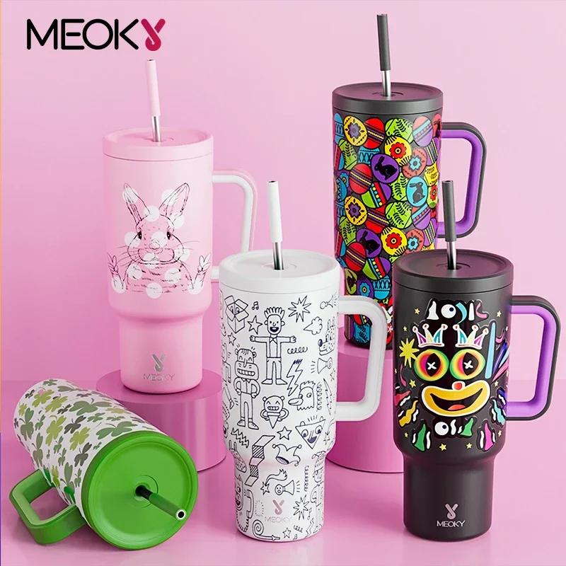 

Meoky 40oz Stainless Steel Freeze Thermo Cup with Straw Ice Coffee Drink Vacuum Insulated Bottle Car Travel Outdoor Mountain Cup