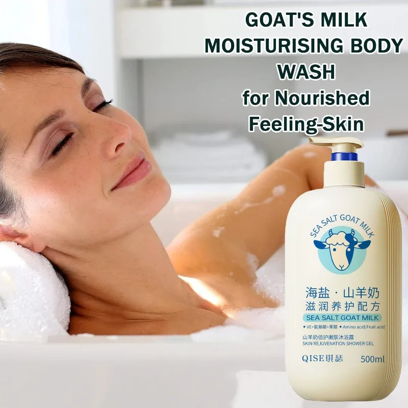Sea Salt & Goat Milk Fragrance Body Wash Amino Acids & Fruit Acids Gently Exfoliate, Soothes Body Acne,Deep Cleansing Shower Gel