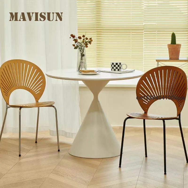 كرسي طعام منزلي صناعي بطول 0.8 متر، إطار فولاذي مطلي بالكروم، كرسي من الخشب الصلب، سطح مريح، كرسي منحني، مسند ظهر