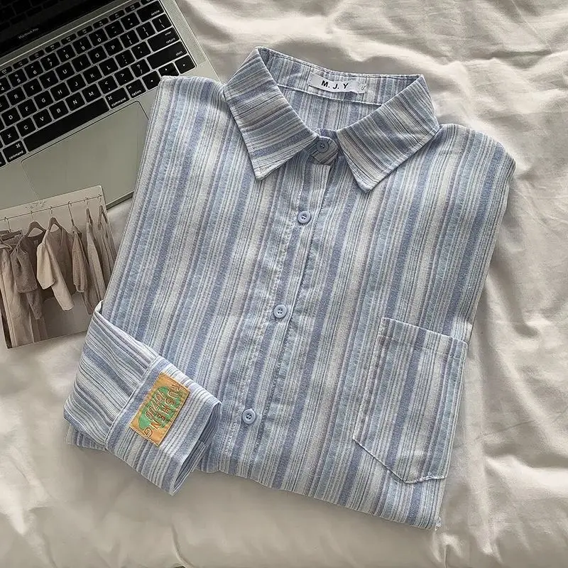 Chemise rayée Chic femmes Style coréen ample à manches longues boutonné Blouse dames printemps automne Streetwear chemises décontractées 2025 hauts