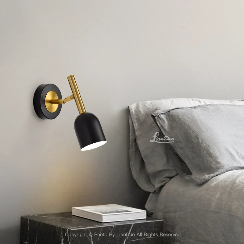 Modern Nordic Hotel Bedside Wall Lamp Iron Material Unique Bedroom Decoration Sconce Light Rotatable LED Indoor Corridor Lustres