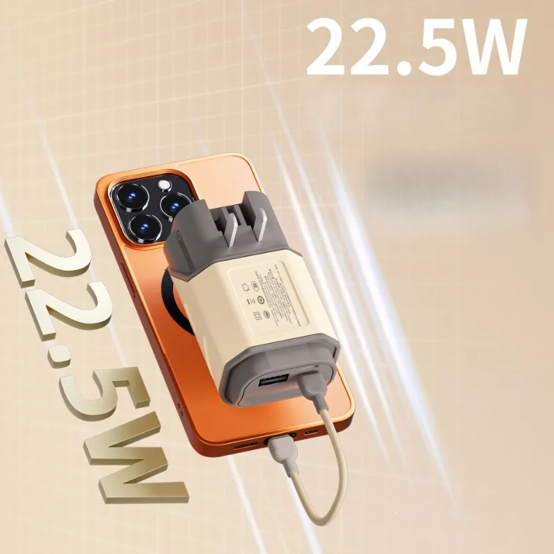 New PD22.5W 10000MAh New AC Plug Power Bank Portable with Its Own Cable Compact Portable Creative Mobile Power Supply