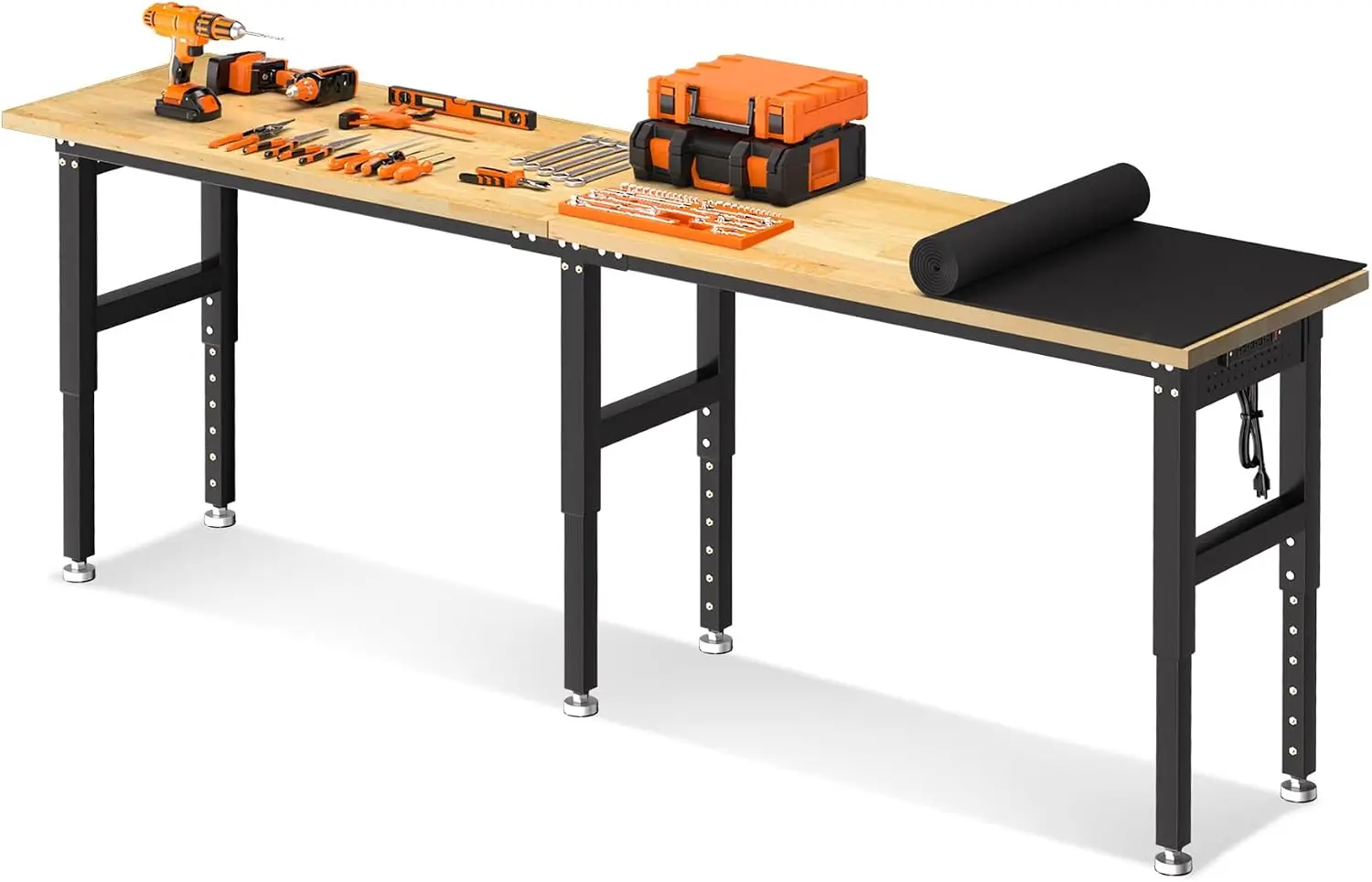 96 Inch Adjustable Workbench 5000 Lb Capacity Heavy Duty Table Power Outlet Pegboard Rubber Wood Top Garage Workshop Office
