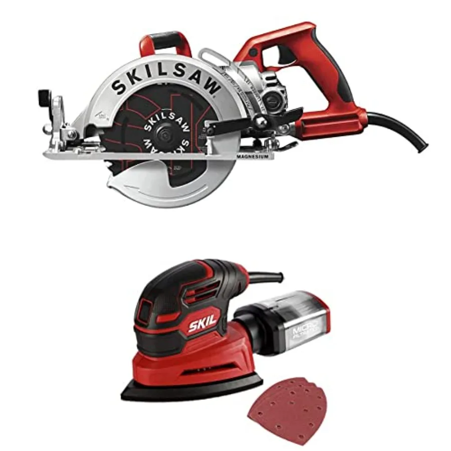 

Легкая циркулярная пила с червячным приводом, 15 ампер, 7-1/4 дюйма, с сетевой шлифовальной машинкой SPT77WML-01 и SR250801