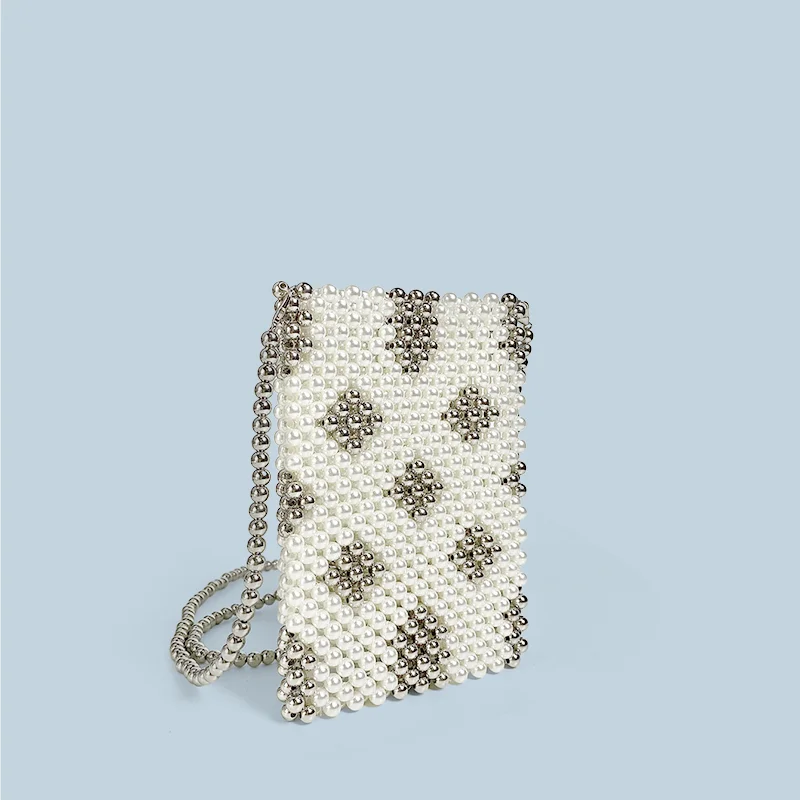 Handmade Beaded Bag for Women, New Style, Graceful, Small Fresh Pearl Phone Bag, Single Shoulder Crossbody Bag, 2024