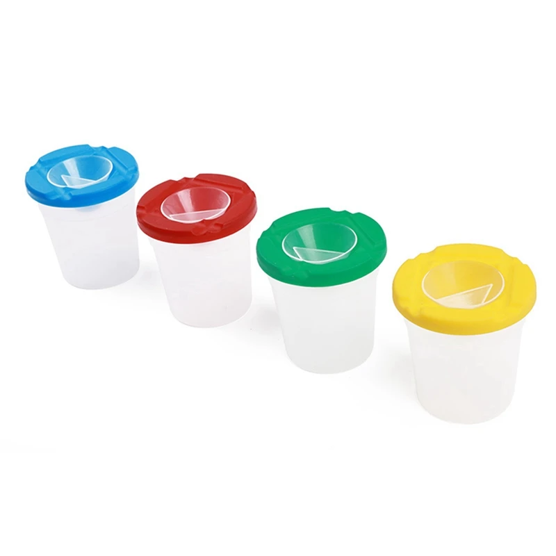 90 Pcs No Spill Paint Cups Set With Paint Brushes And Paint Tray Palette, Paint Cups With Lids For Kids Art Painting