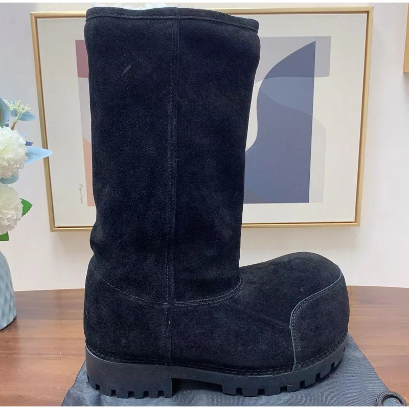 Fashion Winter Cotton Boots Brand Cold-proof Warm Plus Velvet Thick Bottom Cotton Shoes Daily Versatile Fat Head High Snow Boots
