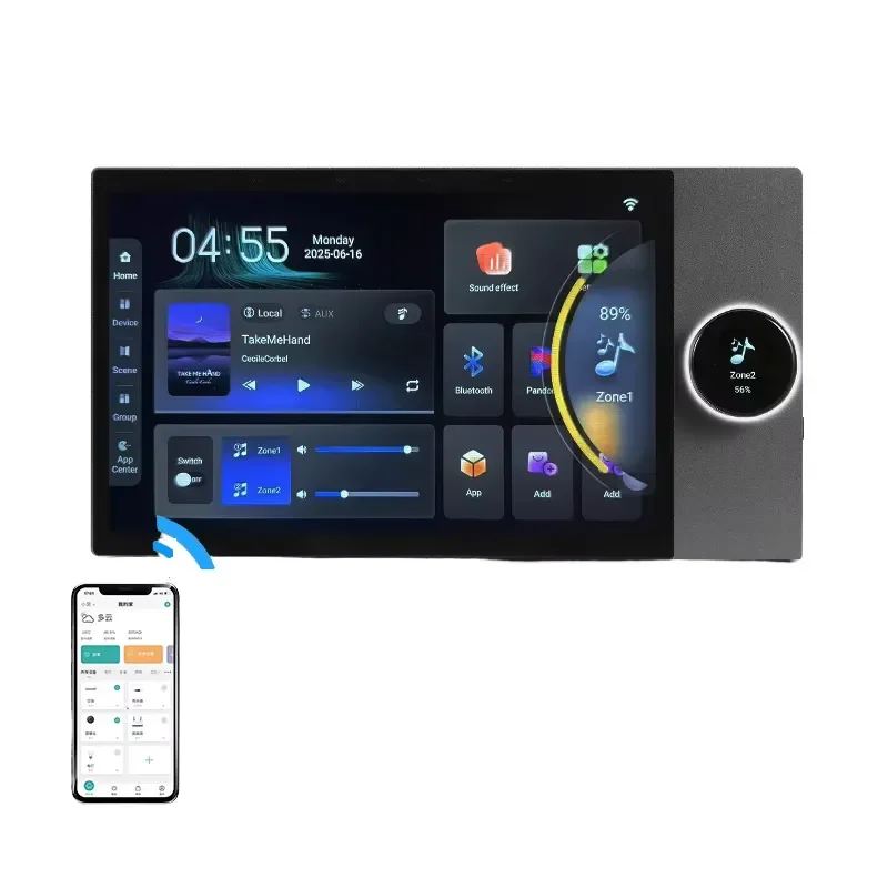 for HUAXUYUN Smart Home Background Music Host 7 inch IPS Display 1024x600 8x30W Wall Amplifier Tuya WiFi Android Panel App