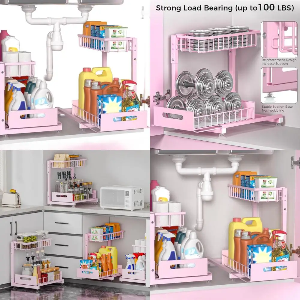 

Stainless Steel 2-Tier Pull-Out Under-Sink Organizer: Adjustable Height, Easy Install for Kitchen & Bath Cabinets