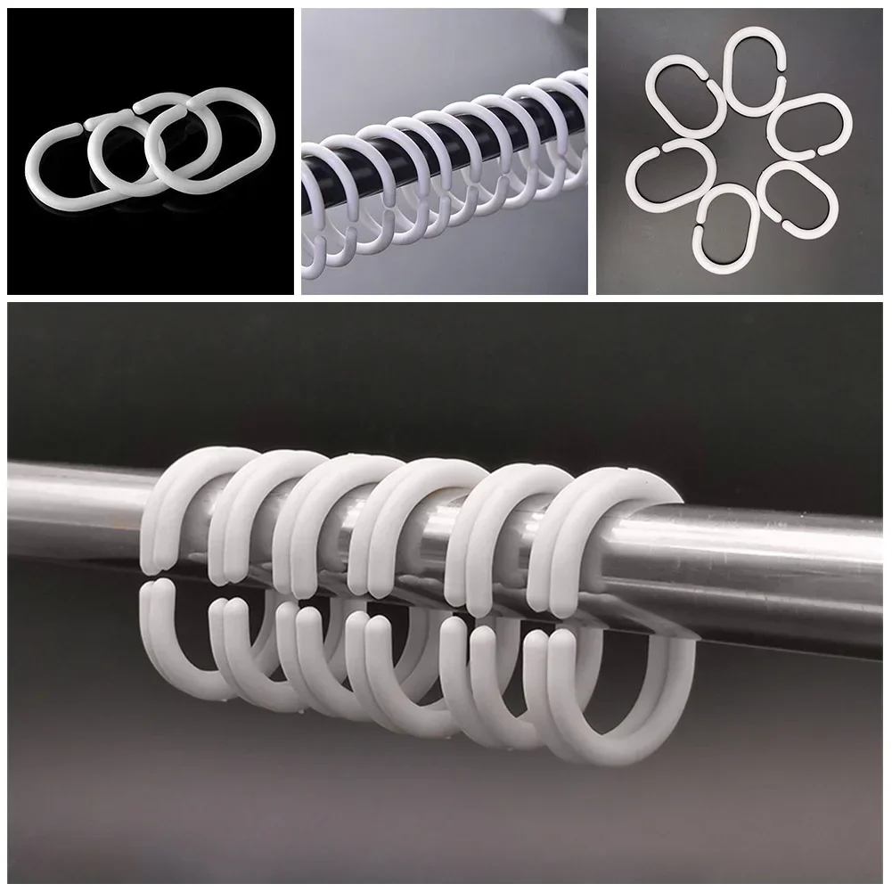 

12PCS Plastic Shower Curtain Rings Hooks C Shape Bath Drape Shower Ring Loop Bendable Bathroom Curtain Hooks Rail Guide Hanger