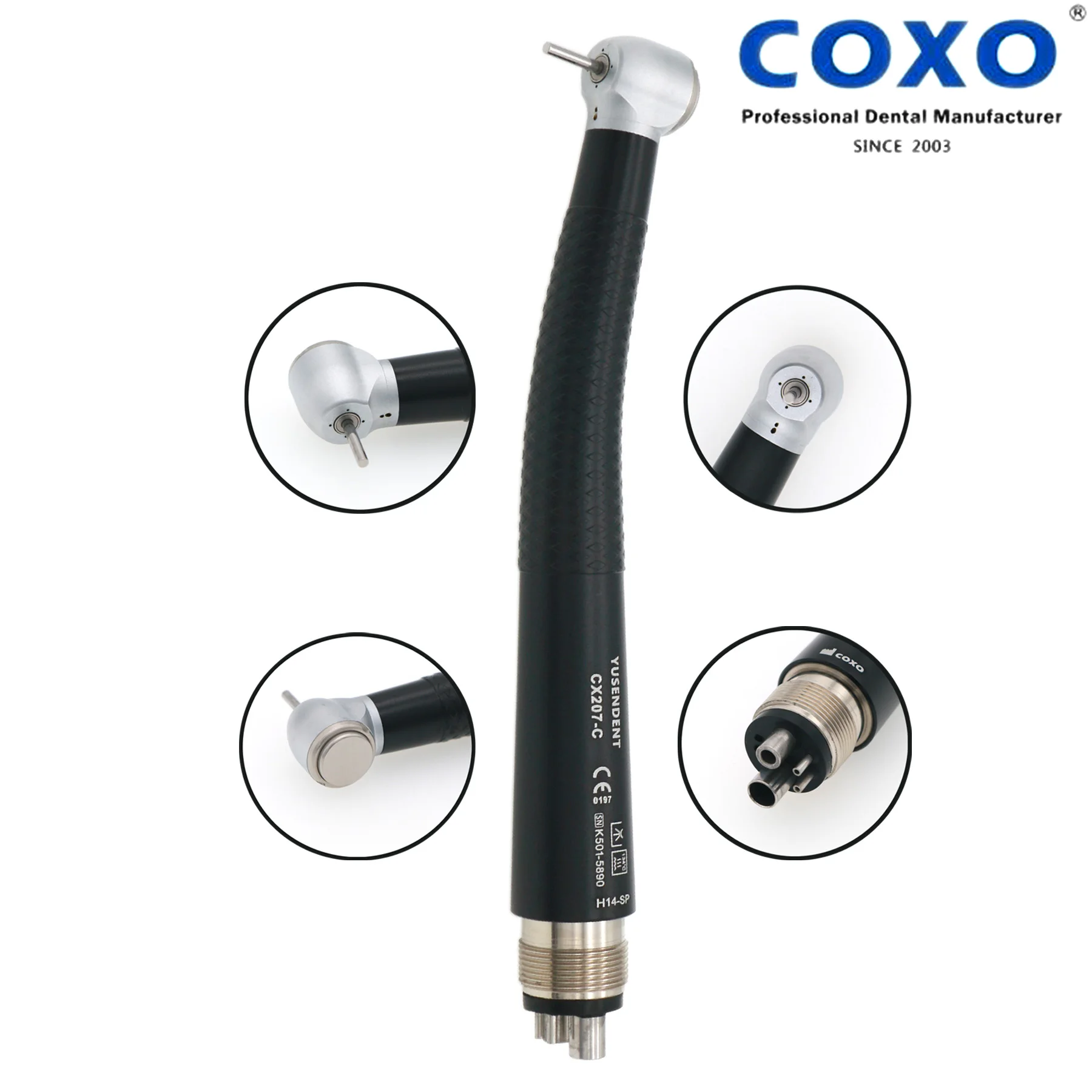 COXO Dental High Speed Handpiece Standard Head Colorful Push Button 2/4 Holes CX207-C-SP