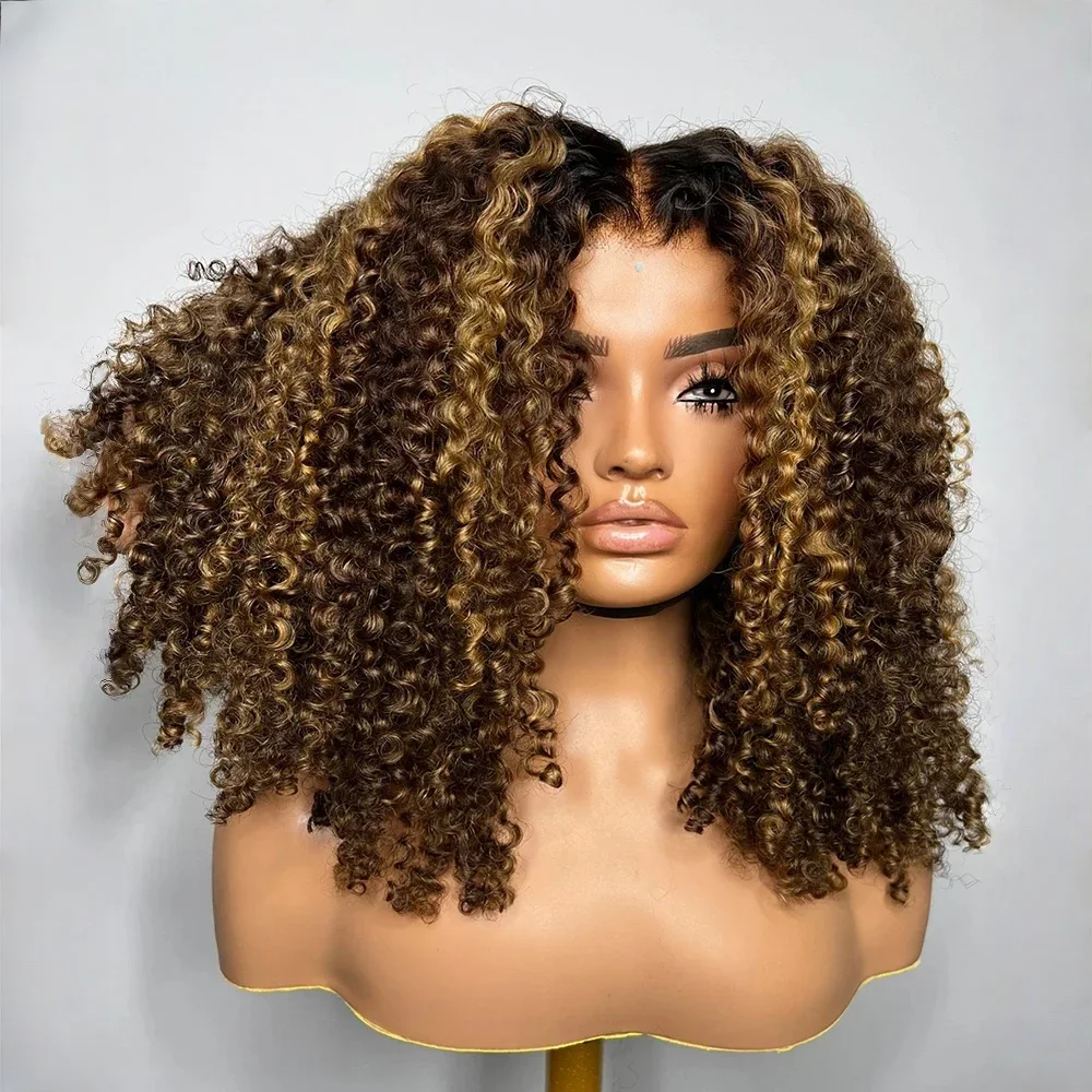 

Natural Hairline Long Highlight Blonde Brown Kinky Curly 180Density Lace Front Wig For Black Women Babyhair Preplucked Glueless