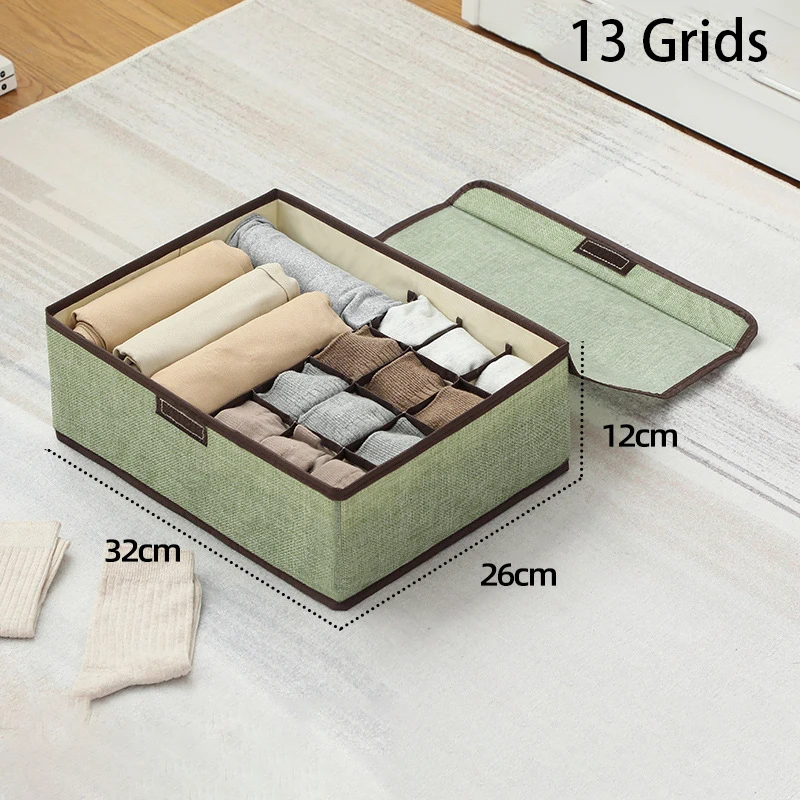 3-in-1Underwear Bra Socks Organizer Storage Box With Cover Panties Closet Clothes Cotton Linen Organizer Drawers Separator Box