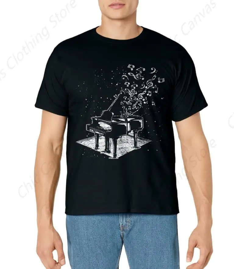 Classical Music Enthusiast Printed Shirt Musician Pianist Gift Piano T-Shirt Pure Cotton Black