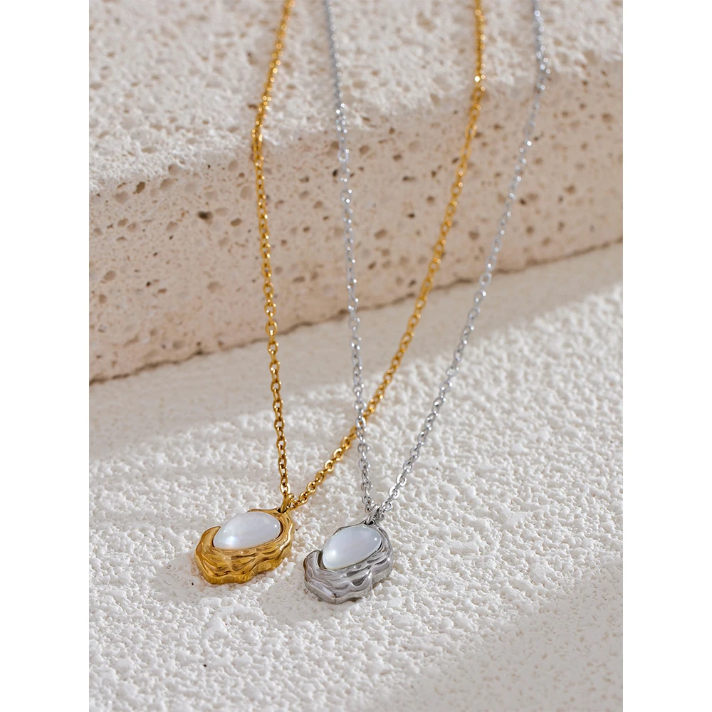Yhpup Chic Natural Stone Cast Small Pendant Necklace 18K PVD Plated Stainless Steel High-Grade Unique Daily Collar Jewelry Gift