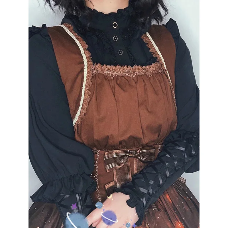 Kosahiki gótico y2k camisas femininas vintage lolita estilo gigot manga blusas meninas jk doce rendas babados bandagem topos blusas mujer