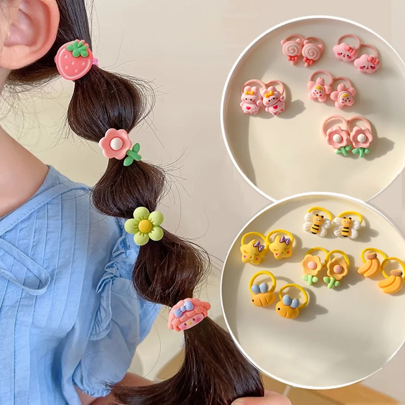 10pcs/set New Children Cartoon Candy Hair Band Baby Girls Small Thumb Ring Girls Kids Cartoon Rubber Band Hair Accessories