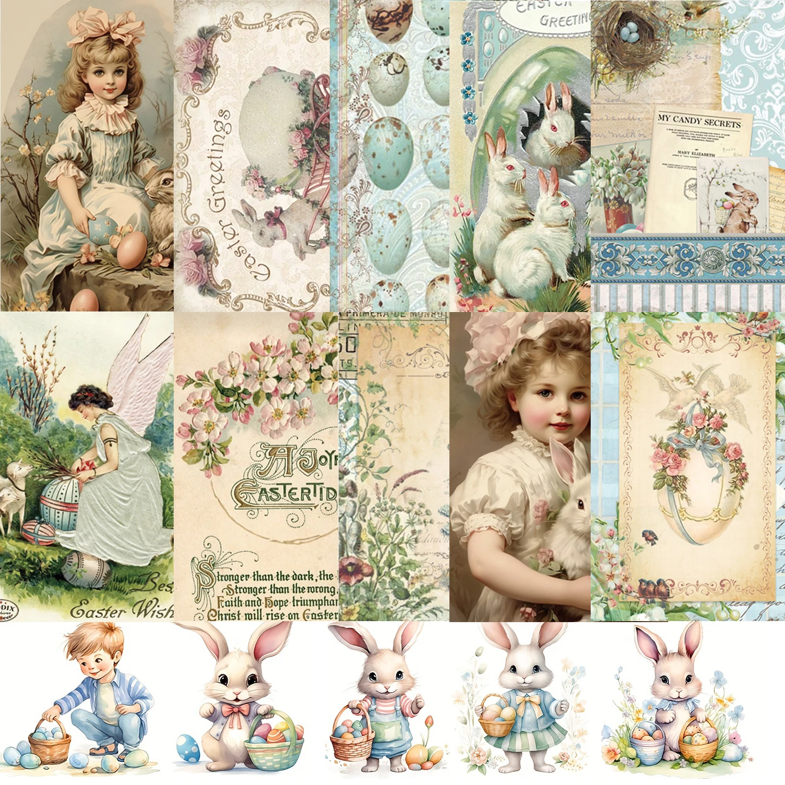 Frohe Ostern-Aufkleber-Sets, 100 Stück, niedliche Kaninchen-Cartoon-Aufkleber, 10 Blatt, Sammelalbum-Papier für Ostern, Party, Scrapbooking, DIY-Tasse