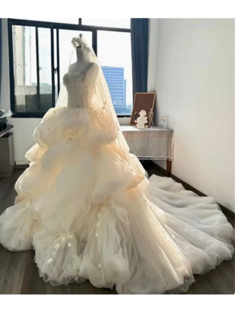 Customized Strapless Laces Appliques Ball Gown White Wedding Dress Pink 3D Flowers Beading Vintage Bridal Gown vestidos de novia