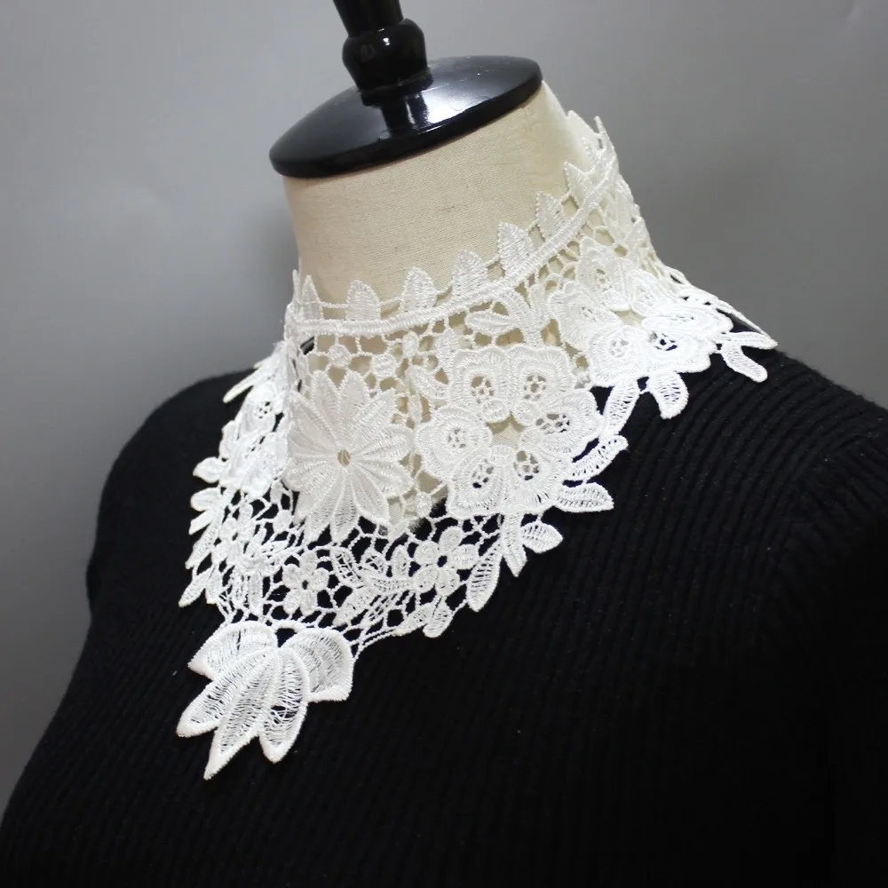 Fashion Lace Floral Fake Collar Detachable White Black Removable Collar All-match Casual Half High Collar for Women