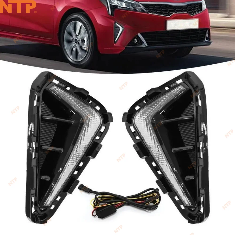 

For Kia Rio 2020 2021 Dual Color Daytime Running Light DRL White/Yellow Switchback Front Bumper Fog Lamp Total Set