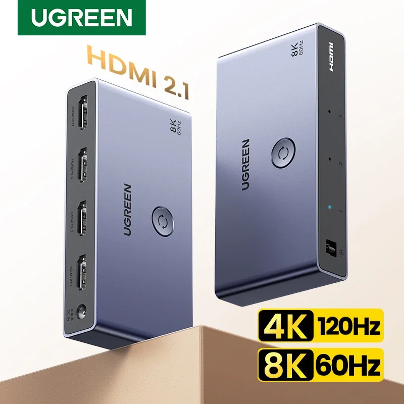 UGREEN HDMI 2.1 스위처 8K 60Hz 4K120Hz HDMI 호환 스위치 3 in 1 Out, Xbox PS5 모니터용 원격 제어 변환기 포함